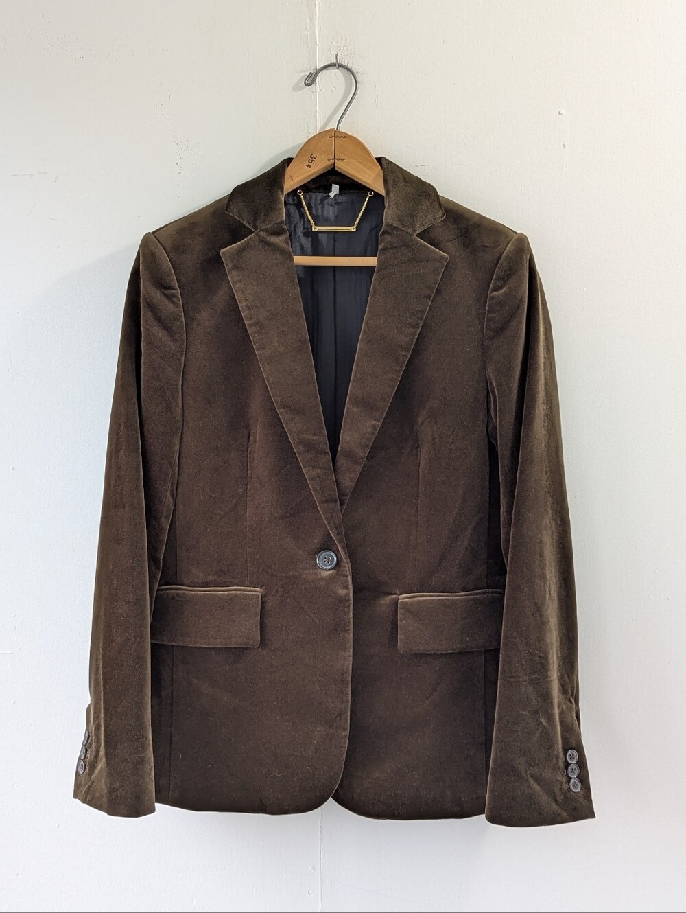 Frame Olive Green Brown Velvet Single-Button Blazer Women's Size 4